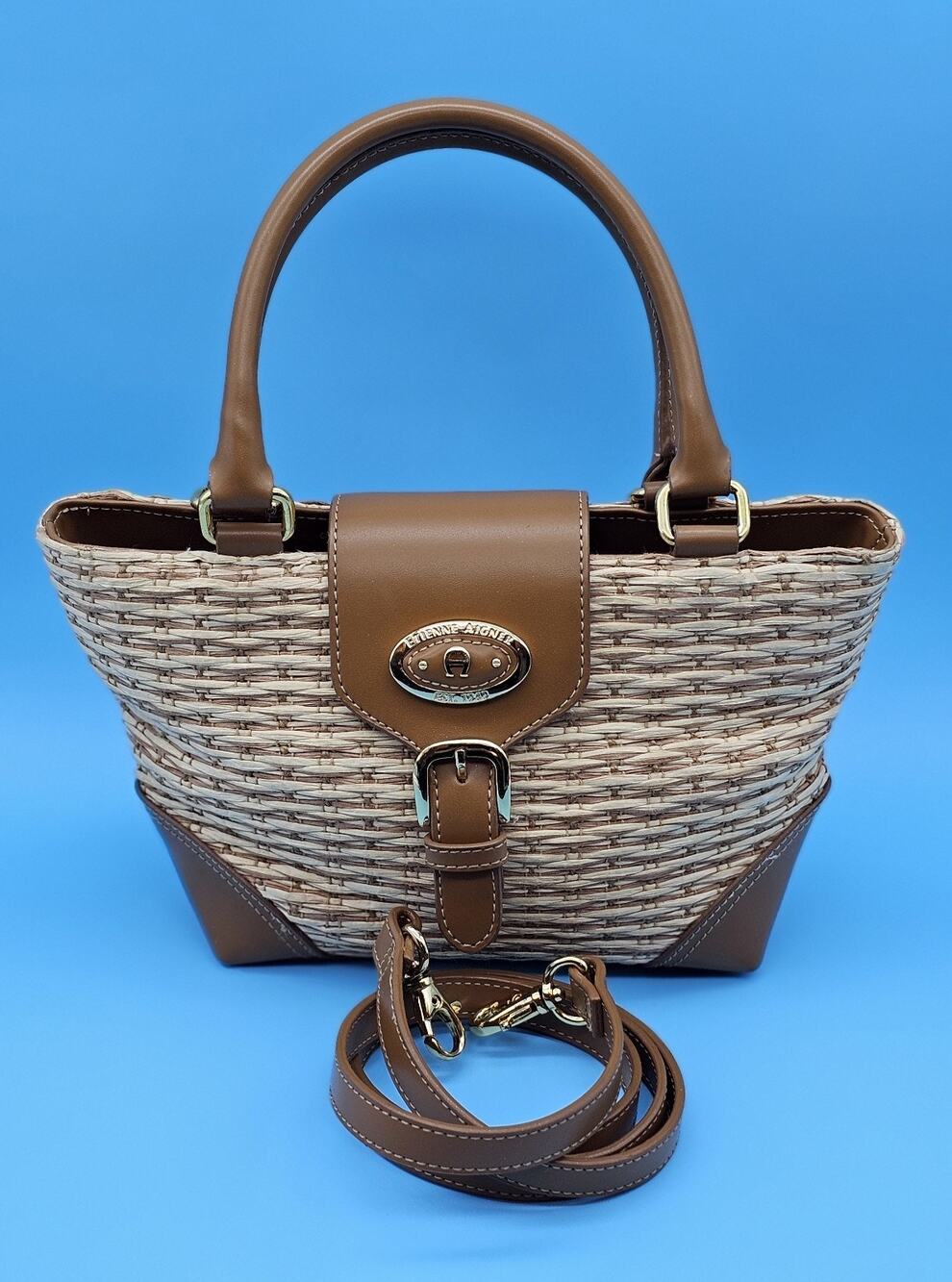 Etienne Aigner Vintage Handbag Purse Paper Straw Jute Faux Leather Cottagecore